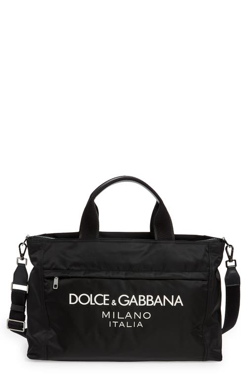 Dolce & Gabbana Black Gym Bag With Contrasting Logo Print In Polyamide Man In Black/blac