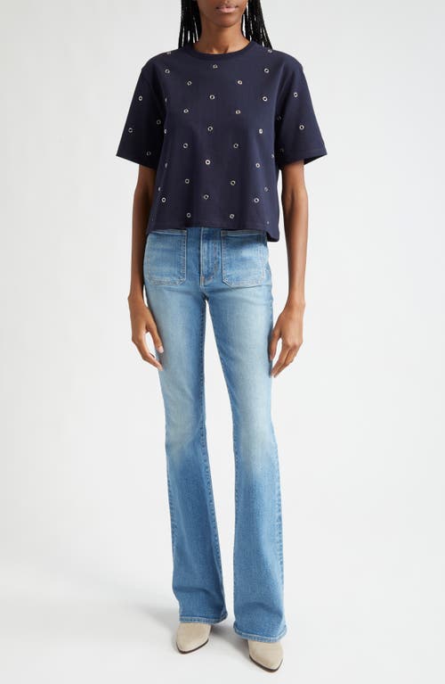 Veronica Beard Sebastian Grommet Accent Cotton T-shirt In Navy