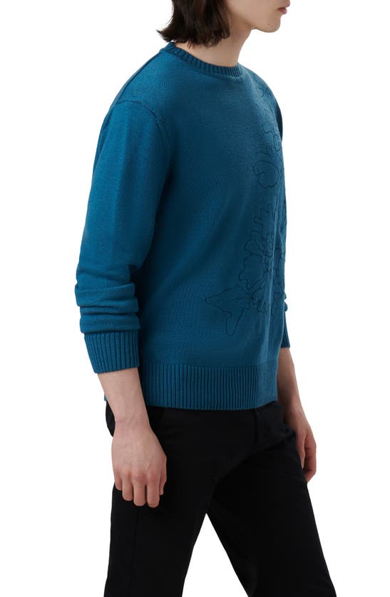 Bugatchi Embroidered Merino Wool Crewneck Sweater In Cobalt