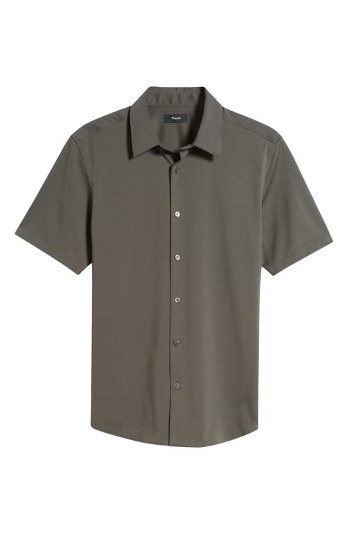 Shop Theory Irving Short Sleeve Button-up Shirt In Dark Olive