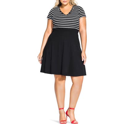 Plus Size City Chic Sailor Stripe Dress, Black