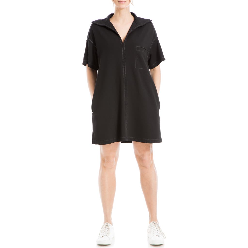 Max Studio Collared Contrast Stitch Shift Dress In Black/white Contrast