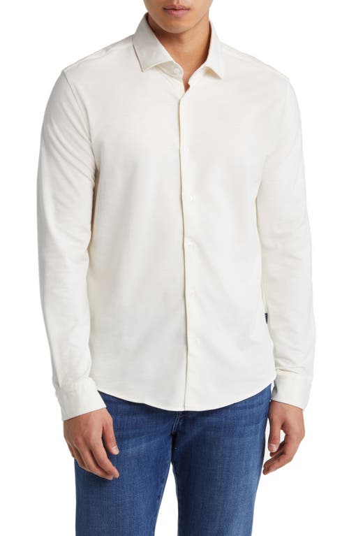 Slub Knit Button-Up Shirt in Off White