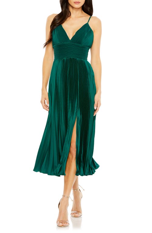 Pleated Satin Cocktail Dress in Emerald