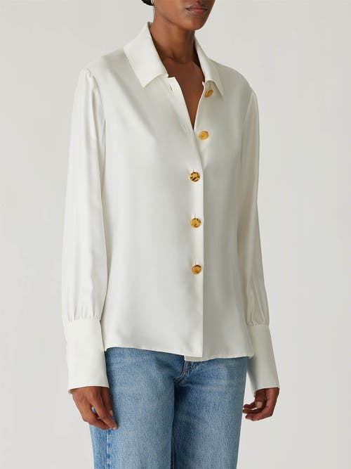 Shop Rebecca Taylor Silky Novelty Button Shirt In Milk