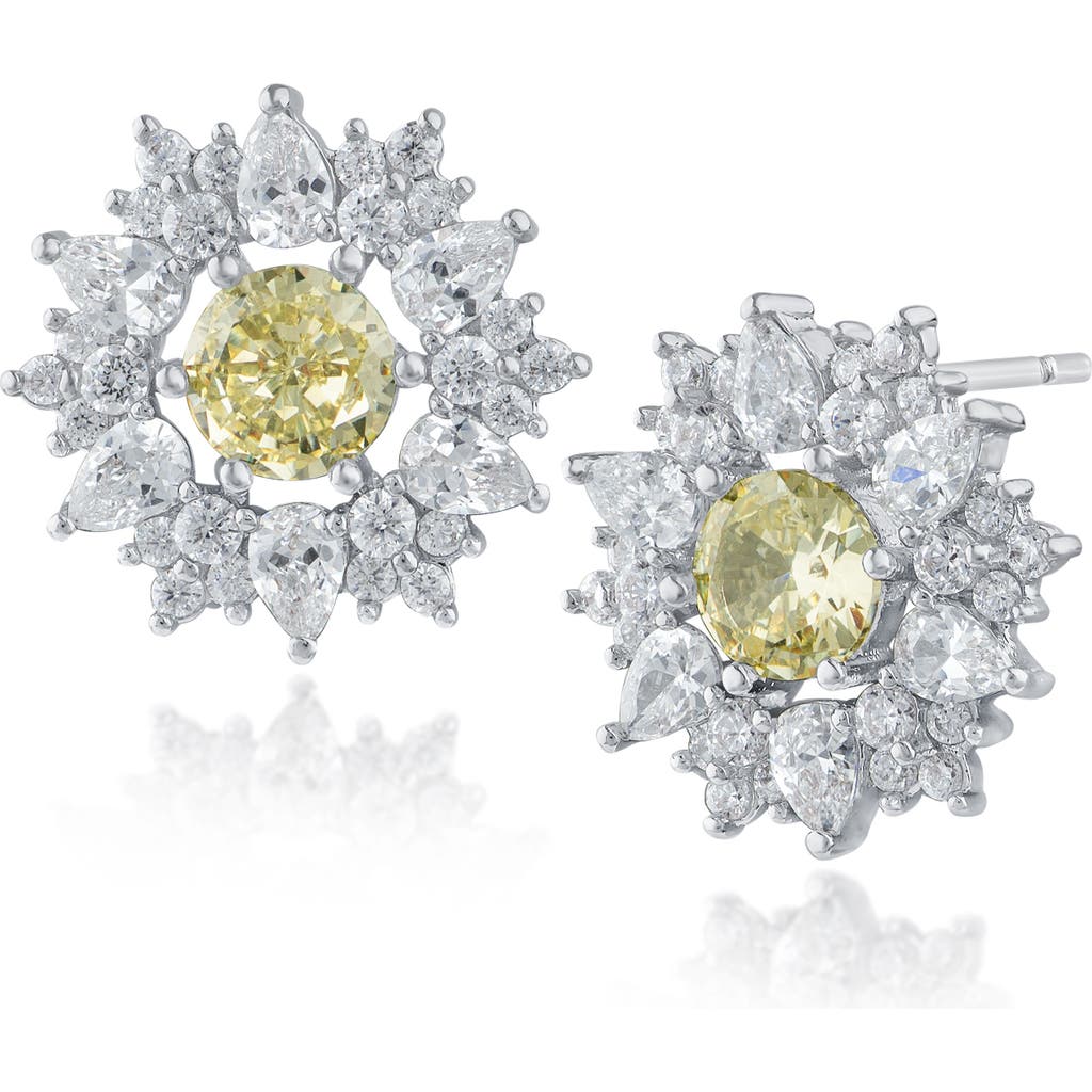 Shop Cz By Kenneth Jay Lane Cubic Zirconia Halo Stud Earrings In Yellow/silver