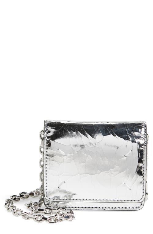 Shop Maison Margiela Small Bianchetto Painted Leather Wallet On A Chain In Silver/black