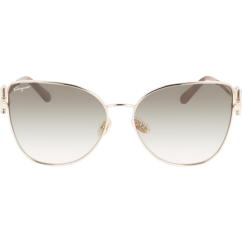 Ferragamo Crystal Gancini Metal Cat-eye Sunglasses In Gold/green Gradient
