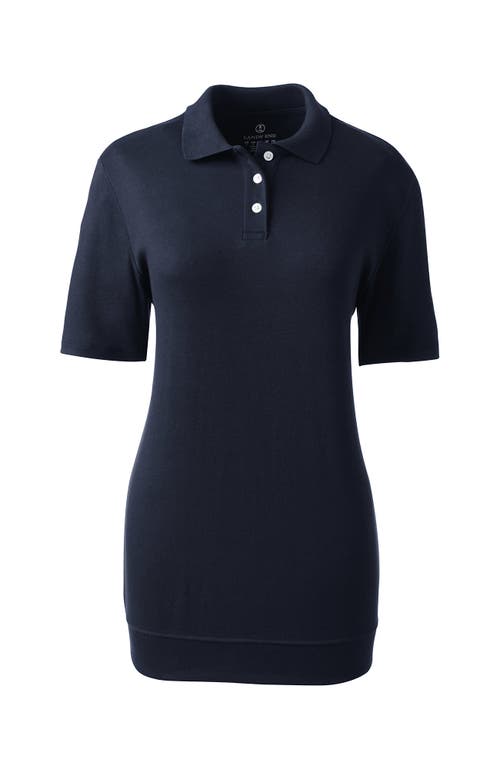 Shop Lands' End Short Sleeve Banded Bottom Polo Shirt In Classic Navy