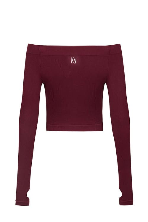 Shop Nocturne Long Sleeve Crop Top In Burgundy