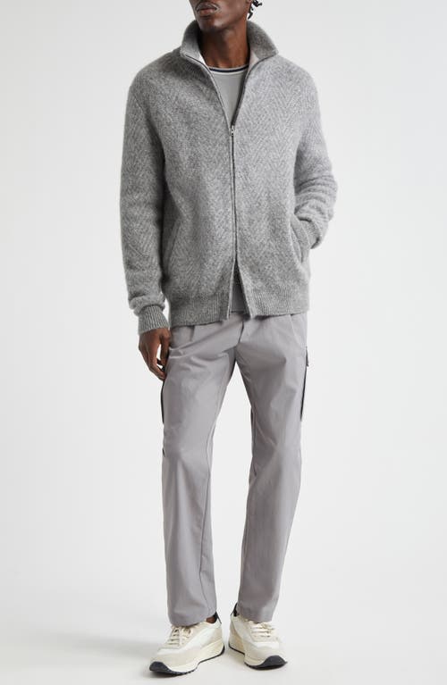 Shop Herno Herringbone Jacquard Alpaca Blend Zip Cardigan In Grey