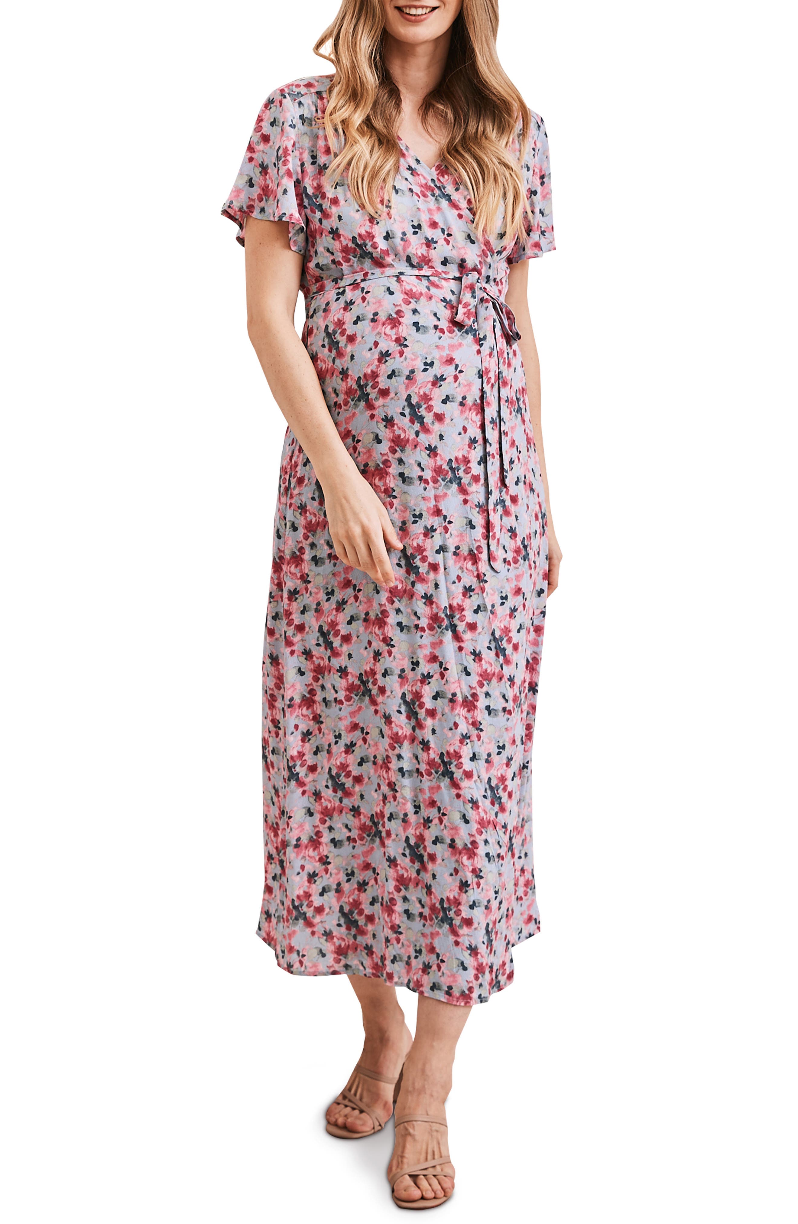 Angel Maternity Floral Midi Wrap Maternity Dress Nordstrom