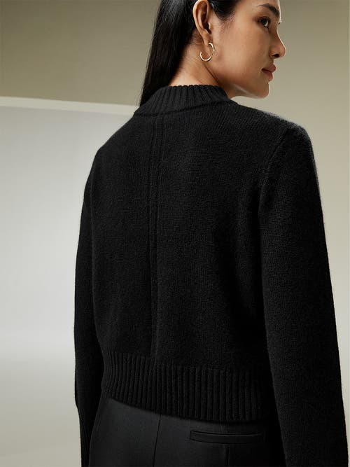 Lilysilk Ribbed Collar And Hemline Wool Cashmere Sweater In Black