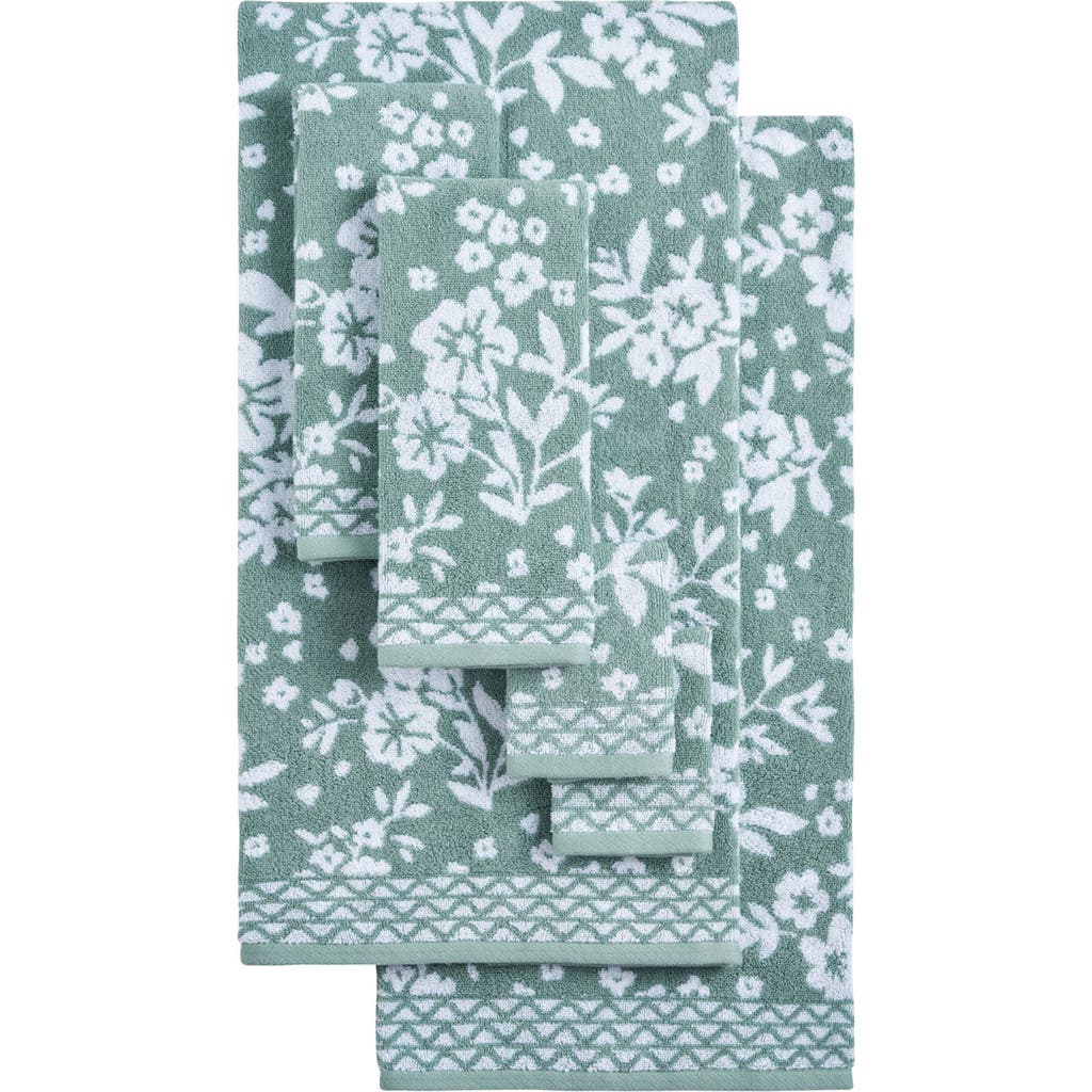 Lucky Brand Folk Floral 6-piece Assorted Towels In Iceberg Green