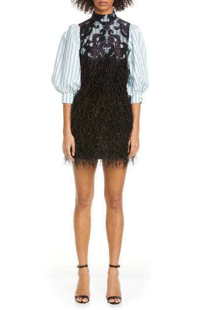GANNI FEATHERY METALLIC BALLOON SLEEVE MINIDRESS,F4168