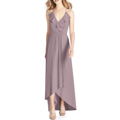 Jenny Packham Ruffle Neck Chiffon Gown, Pink