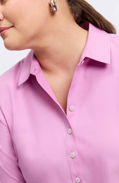 Shop Foxcroft Madison Three-quarter Sleeve Cotton Button-up Shirt In Rose Quartz