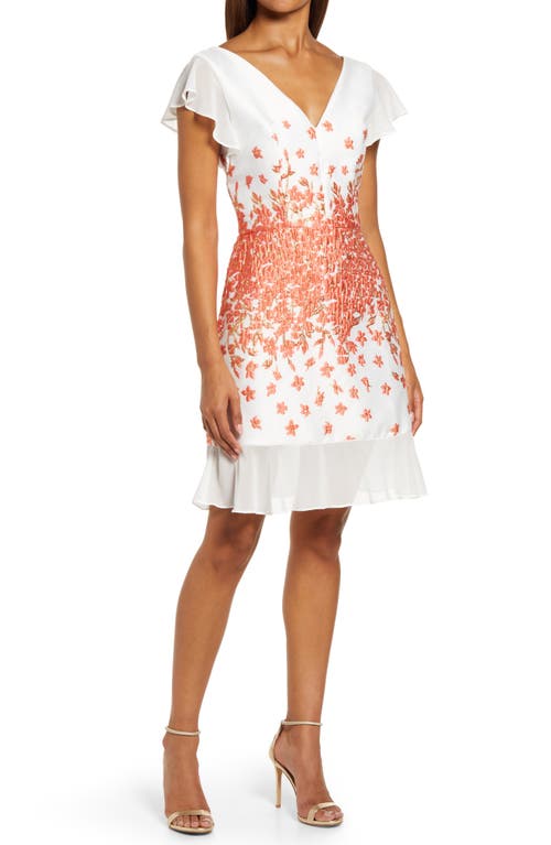 Francesca Embroidered Fit & Flare Dress in Coral
