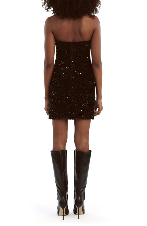 Shop Bardot Eleni Sequin Plunge Neck Strapless Velvet Minidress In Black Sequin