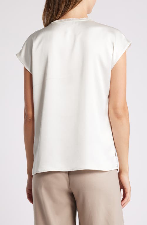 Shop Tahari Asl Fringe Neck Satin Top In Ivory