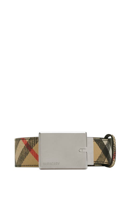 Shop Burberry Reversible Check B Cut Belt In Sand/slate