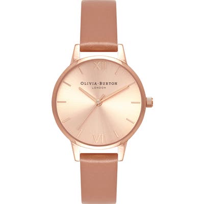 Olivia Burton Sunray Leather Strap Watch, 30Mm