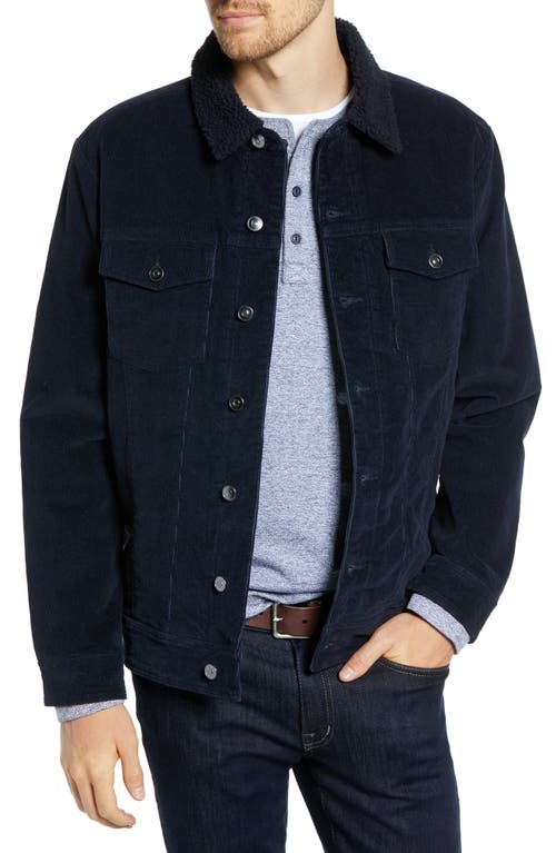 1901 Regular Fit Faux Shearling Trim Corduroy Trucker Jacket in Navy Night 