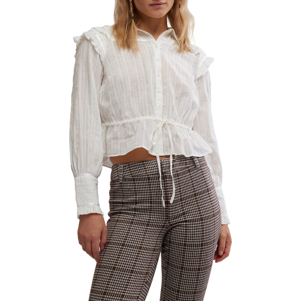 Free People Daybreak Ruffle Cotton Shirt in Optic White