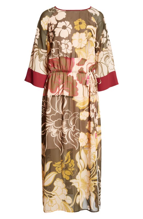 Shop St John St. John Collection Mixed Floral Print Chiffon Dress In Cypress/petal Pink Multi