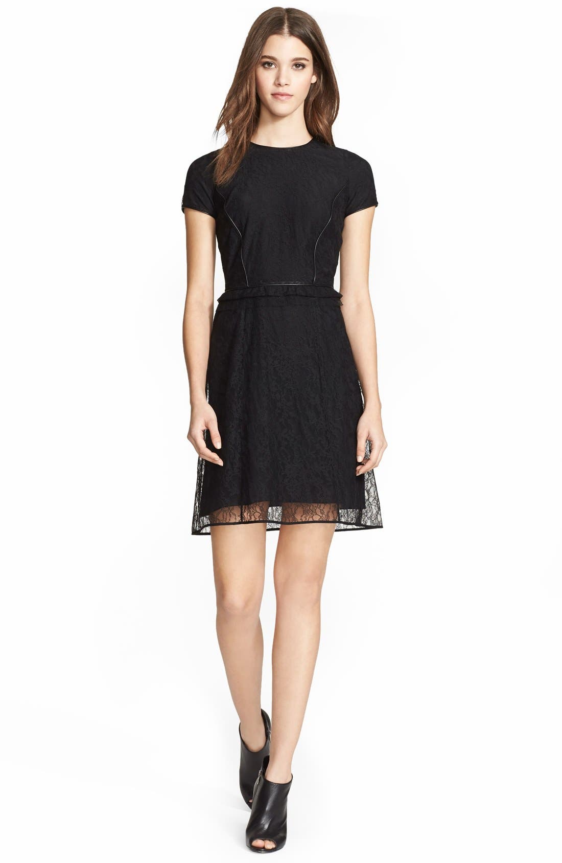 Burberry Prorsum Chantilly Lace Dress with Leather Trim | Nordstrom