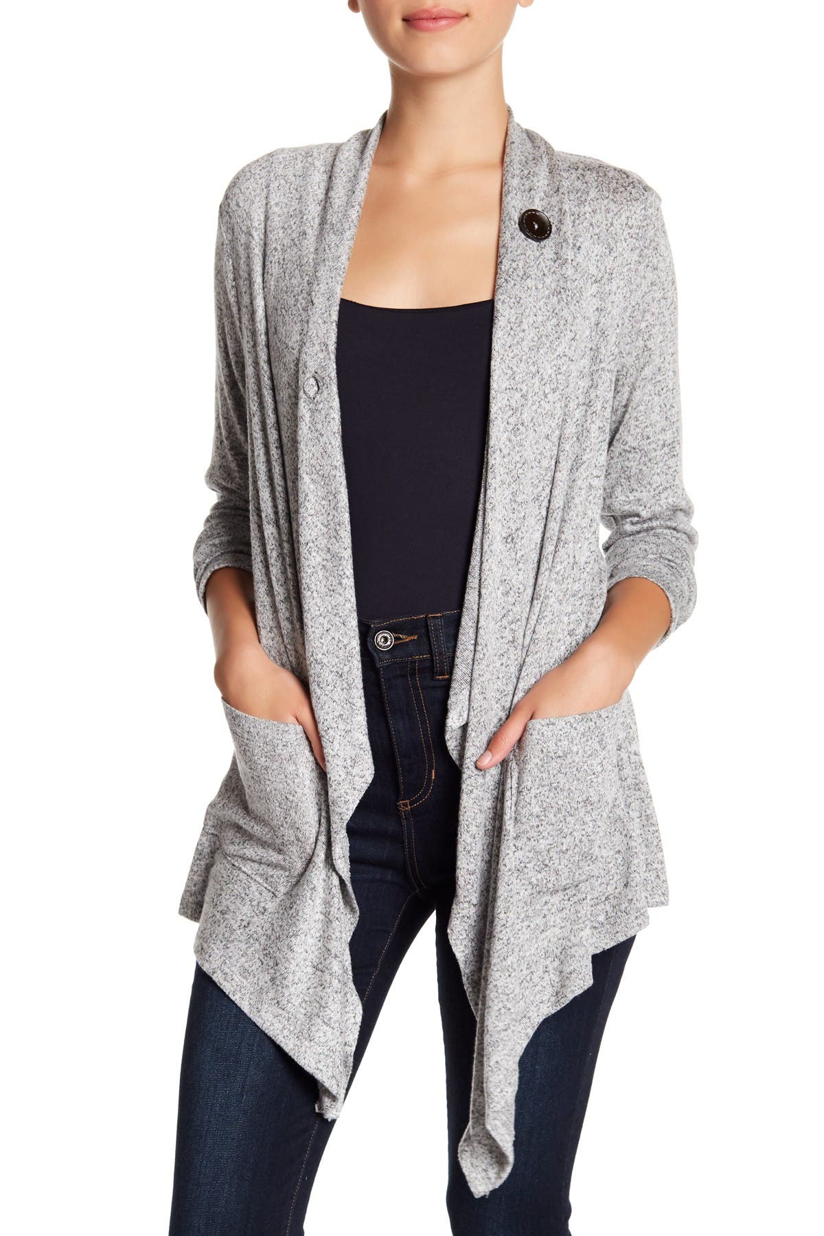 One Button Marled Knit Cardigan 