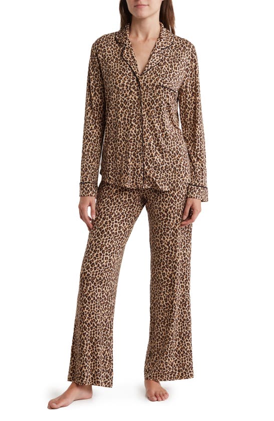 Nordstrom Rack Tranquility Long Sleeve Shirt & Pants Two-piece Pajama Set In Beige Sand Leopard