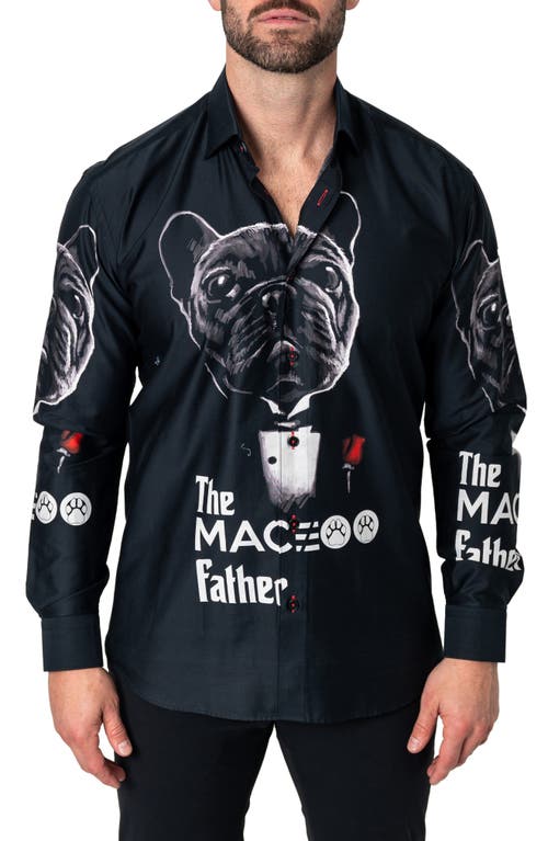 Maceoo Fibonacci Dogfather Cotton Button-Up Shirt in Black