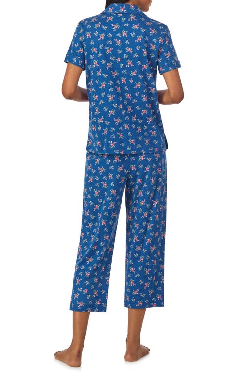 Shop Lauren Ralph Lauren Floral Cotton Blend Crop Pajamas In Navy Print