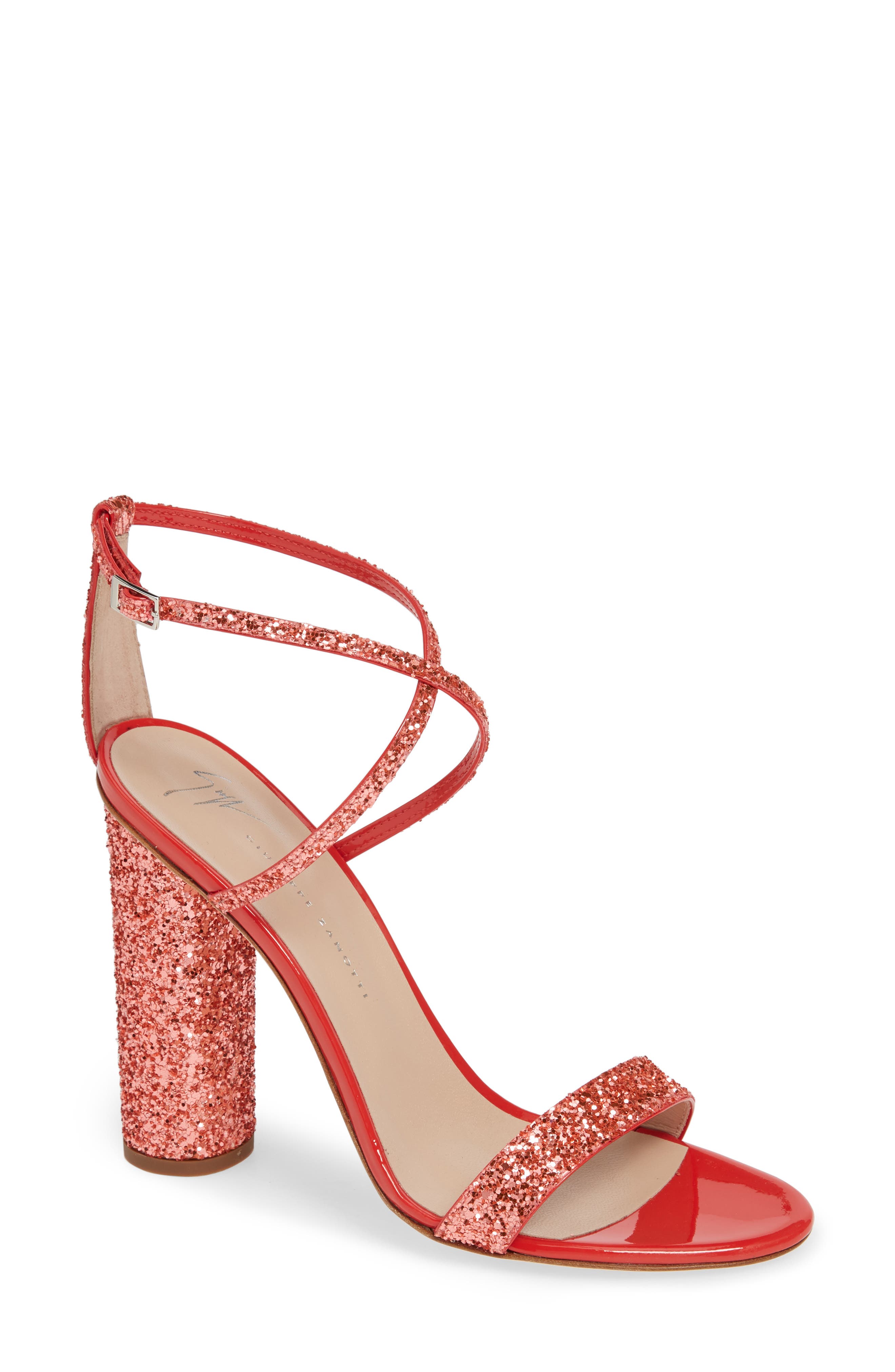 Giuseppe Zanotti Glitter Heel Sandal, Coral
