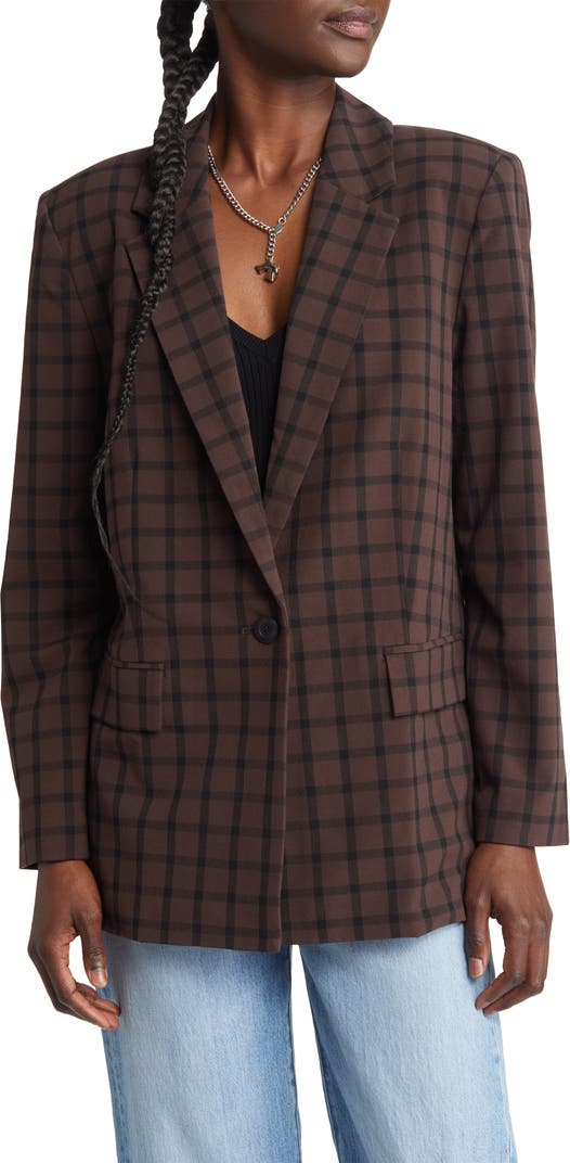 Relaxed Fit Plaid Blazer