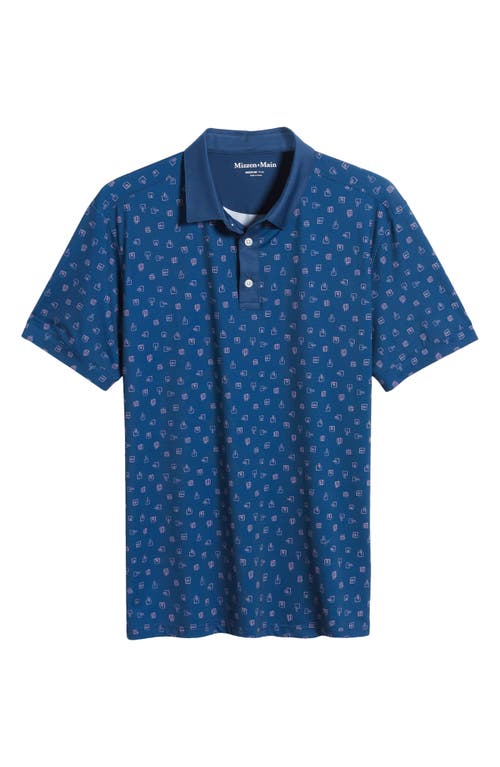 Shop Mizzen + Main Mizzen+main Versa Trim Fit Print Performance Polo In Poseidon Postage