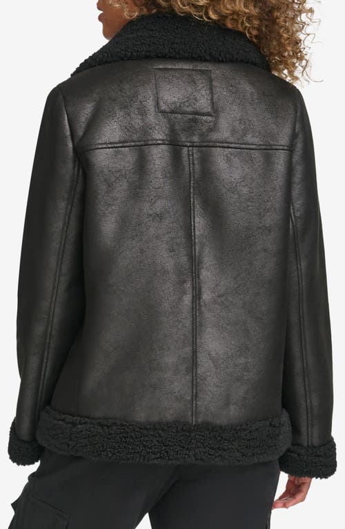 Levi's Faux Shearling Lined Faux Leather Moto Jacket In Black