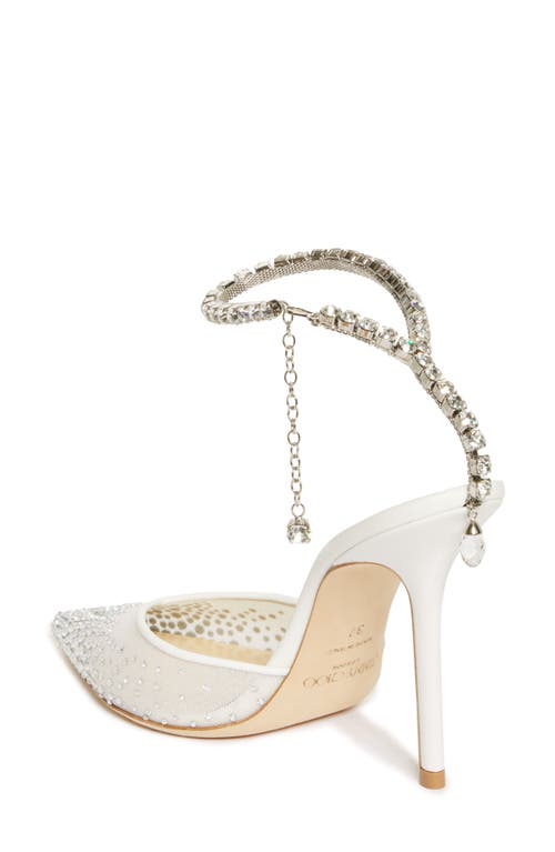 Shop Jimmy Choo Saeda Crystal Ankle Strap Pointed Toe Pump In White/crystal