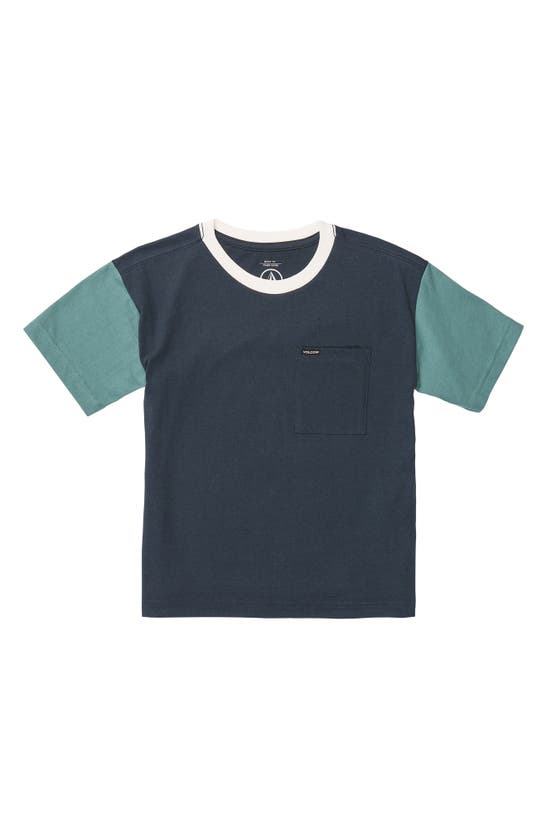 Shop Volcom Kids' Overgrown Colorblock Pocket T-shirt In Navy