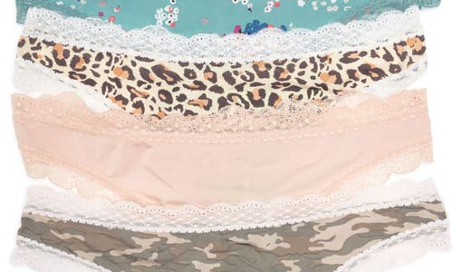 Shop Honeydew Intimates Aiden 4-pack Assorted Lace Micro Thongs In Camo/beige/leopard