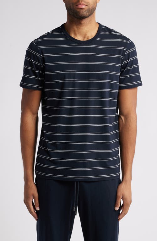 Daniel Buchler Stripe Cotton & Modal Pajama T-Shirt in Dark Navy Stripe 