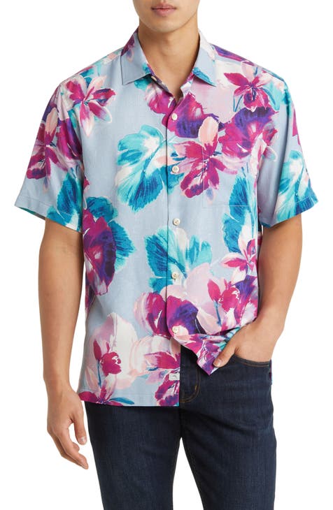 Men's Seattle Mariners Tommy Bahama Navy Jungle Shade Silk Camp Button-Up  Shirt