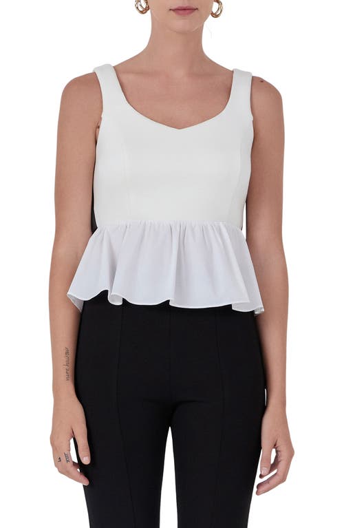 Endless Rose Bow Back Peplum Top in Ivory/Black at Nordstrom, Size X-Small