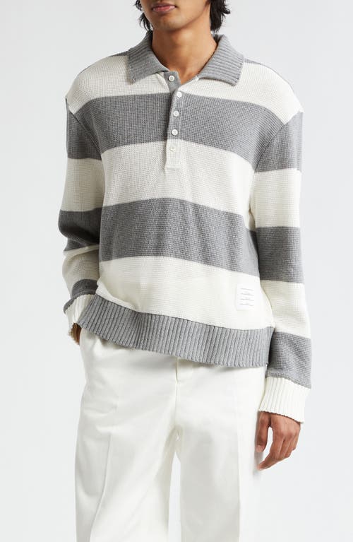 Thom Browne Rugby Stripe Cotton Polo Sweater Light Grey at Nordstrom,