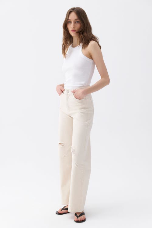 Shop Nocturne Ripped Wide Leg Jeans In Ivory