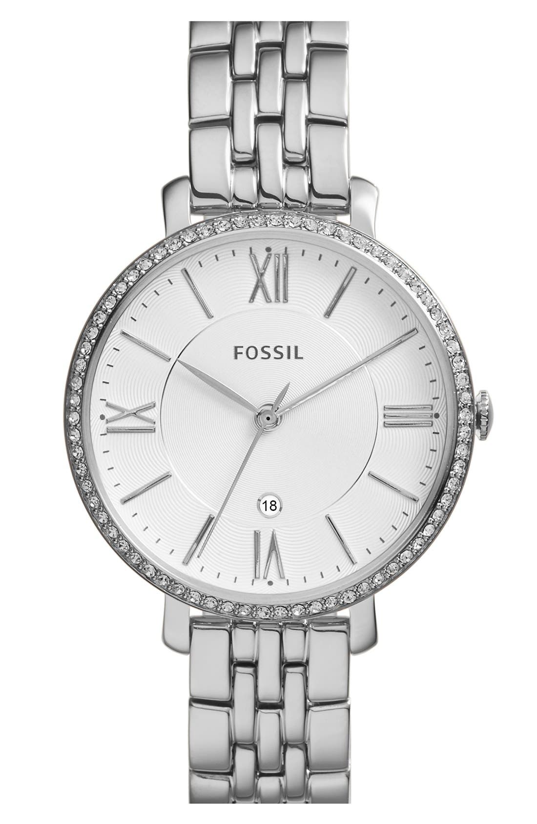 Fossil 'Jacqueline' Crystal Bezel Bracelet Watch, 36mm (Nordstrom