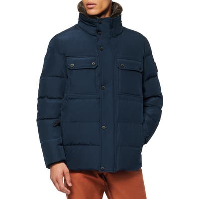 Marc New York Godwin Faux Fur Collar Down & Feather Fill Quilted Coat, Blue