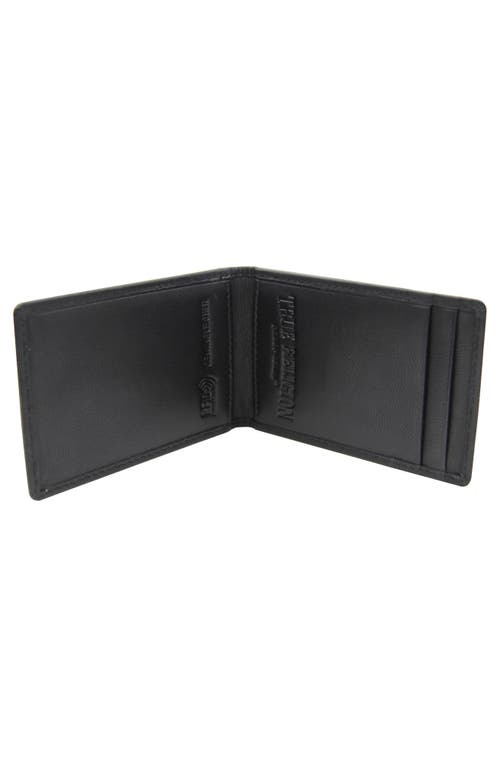 Shop True Religion Brand Jeans Hawn Leather Bifold Wallet In Black/silver