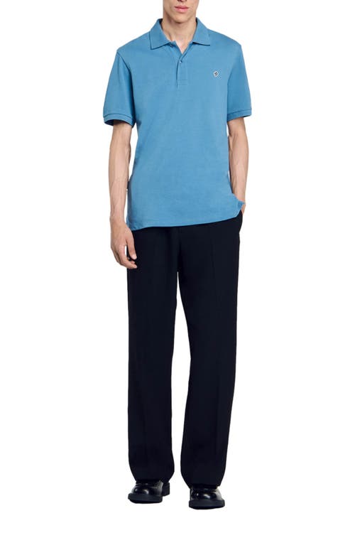 Shop Sandro Polo Shirt With Square Cross Patch In Blue Jean